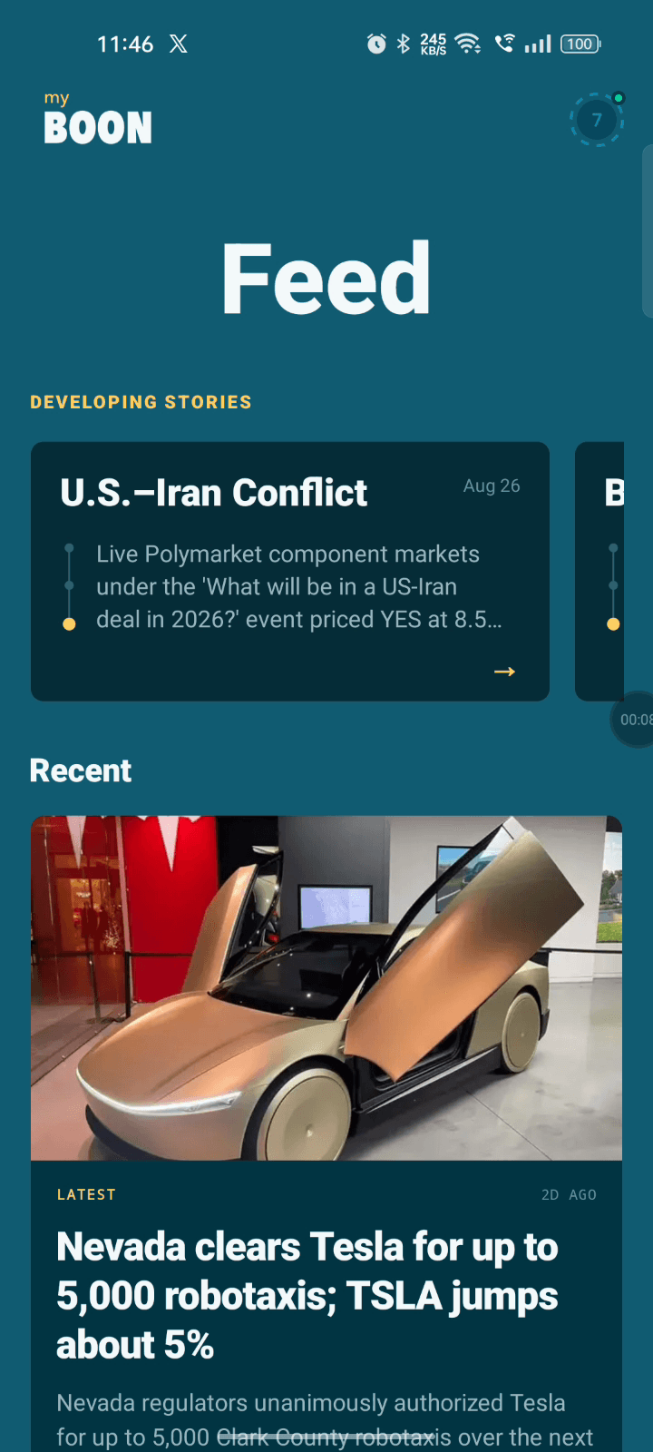 myboon feed with developing stories and current market updates